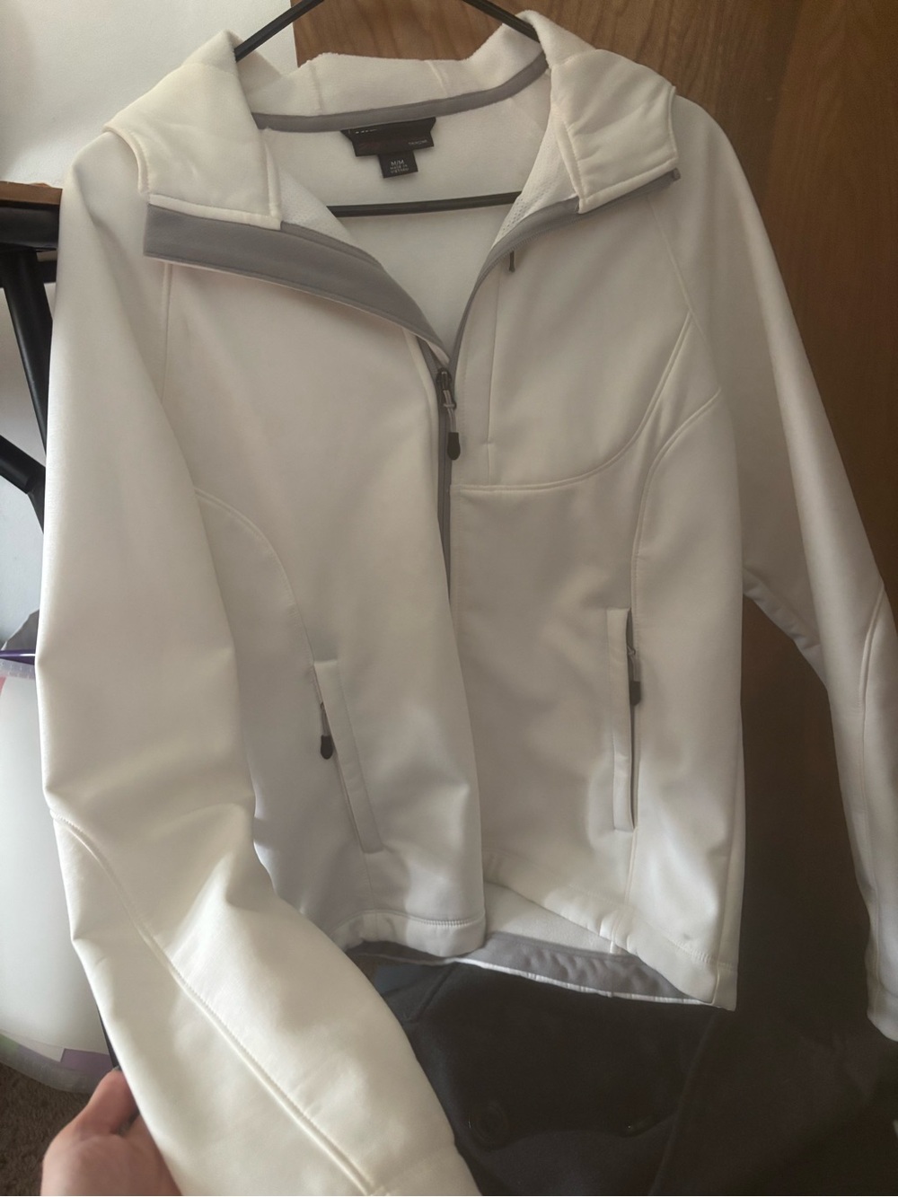 Kirkland Signature White Bomber Jacket with Gray Trim